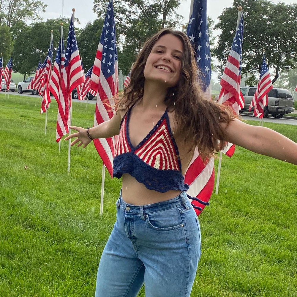 Handmade red white and blue crochet crop top